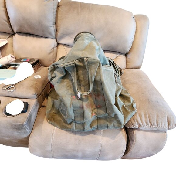 Vintage Military Flyers Kit Bag Olive Green Canvas Heavy Duty USA-Made Zipper Cl - Picture 4 of 6